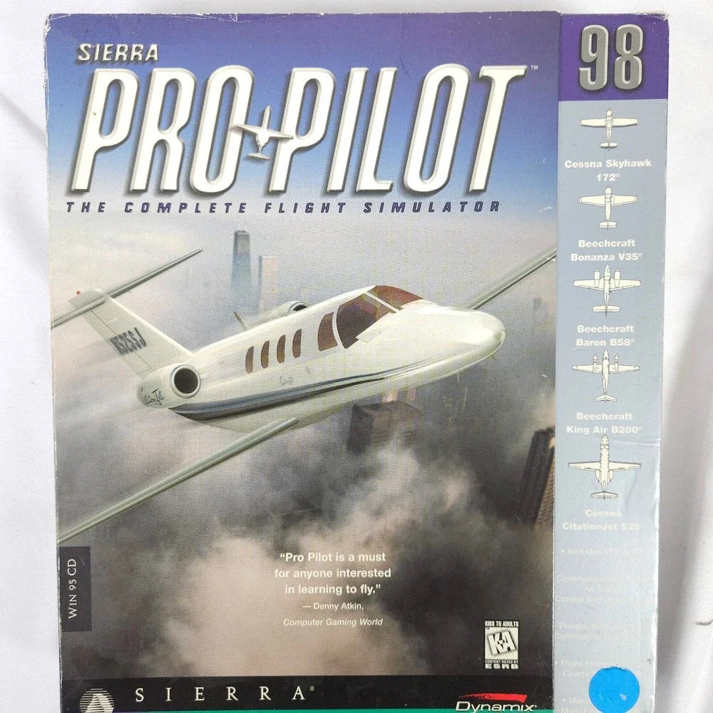 Sierra‎ Pro Pilot 98 Big Box PC Flight Simulator Sealed CD 1997